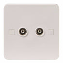 Knightsbridge Pure 9mm White Twin Coaxial TV Outlet Isolated Single Wall Plate