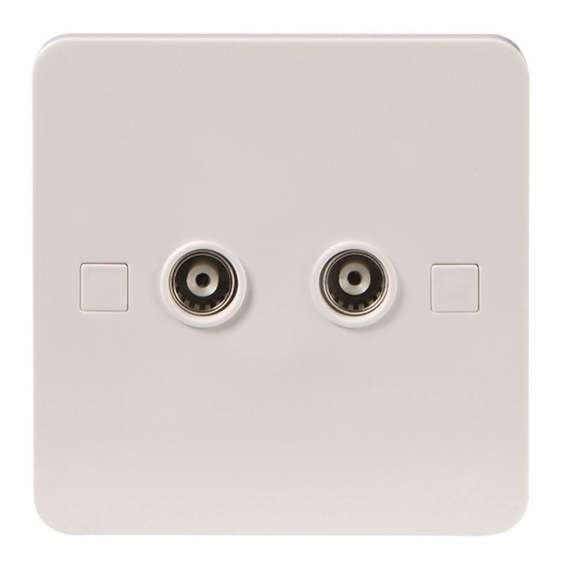 Knightsbridge Pure 9mm White Twin Coaxial TV Outlet Isolated Single Wall Plate