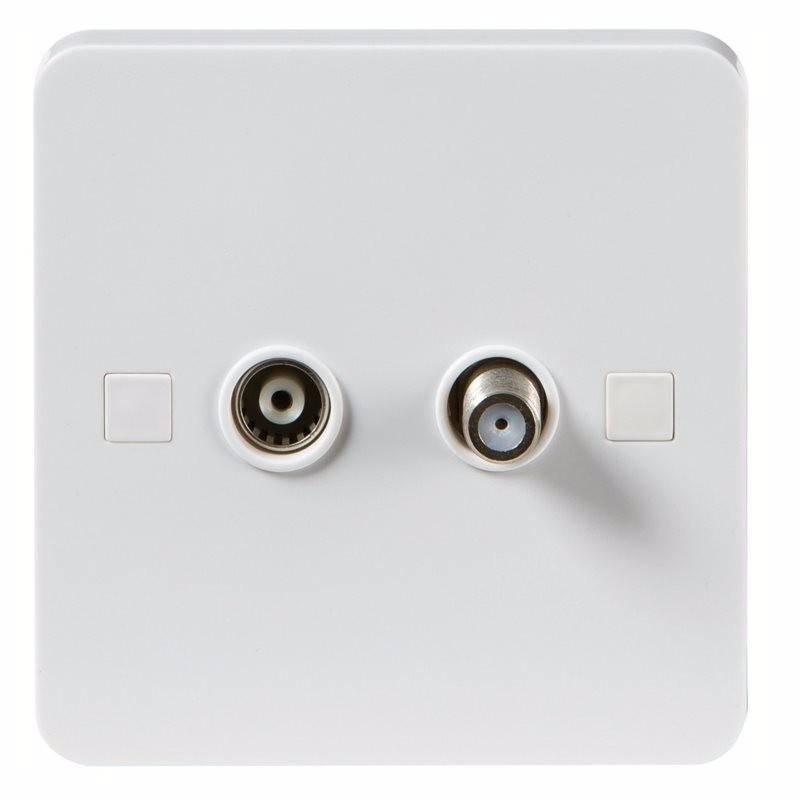 Knightsbridge Pure 9mm White Twin Coaxial and Satellite TV Outlet Isolated Single Plate