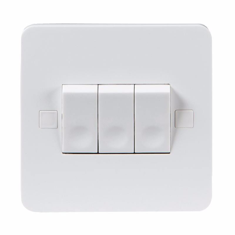 Knightsbridge Pure 9mm 10A White 3G 2 Way 230V Electric Wall Plate Switch