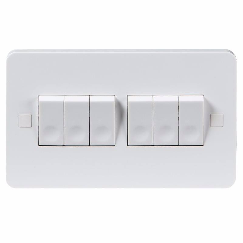 Knightsbridge Pure 9mm 10A White 6G 2 Way 230V Electric Wall Plate Switch