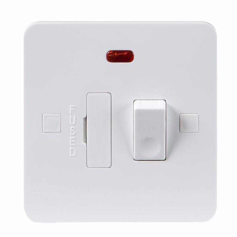 Knightsbridge Pure 9mm 13A White Switched Connection Unit with Neon Fused Spur Electric Wall Plate