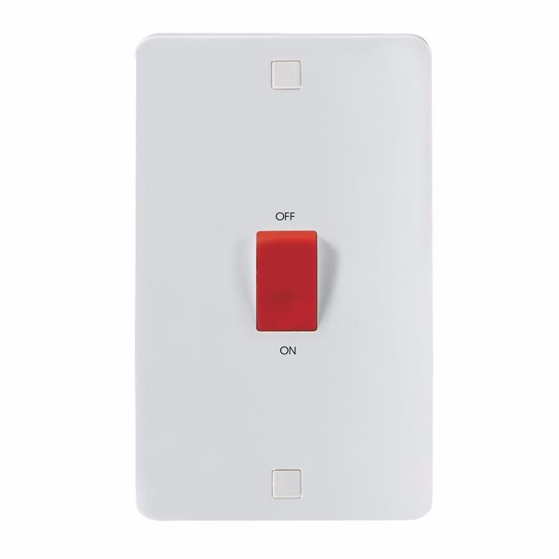 Knightsbridge Pure 9mm 45A White 2G Double Pole 230V Electric Cooker Wall Plate Switch