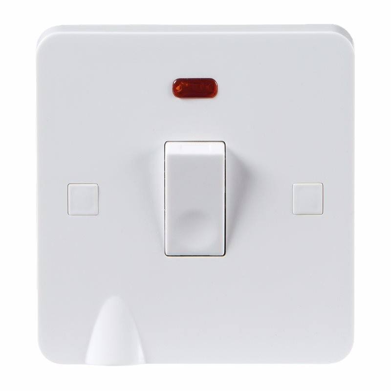 Knightsbridge Pure 9mm 20A White 1G Double Pole 230V Electric Switch with Neon & Flex Outlet