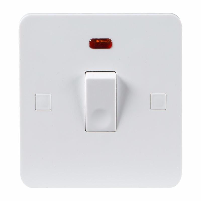 Knightsbridge Pure 9mm  20A White 1G Double Pole 230V Electric Switch with Neon