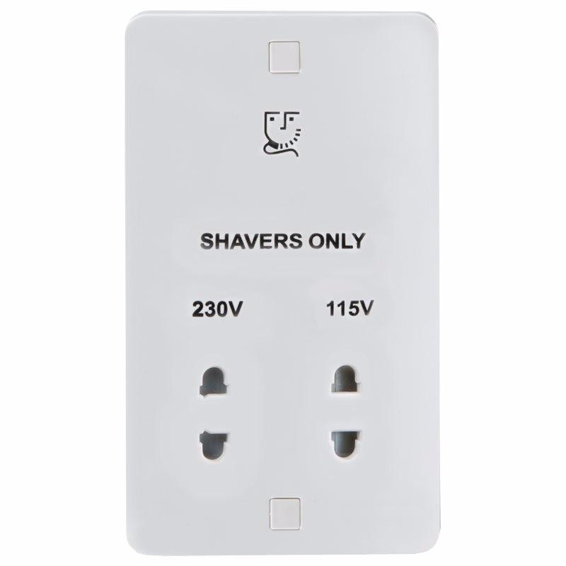 Knightsbridge Pure 9mm White Dual Voltage 115/230V Shaver Socket With Neon