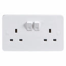 Knightsbridge Pure 9mm 13A White 2G Twin 230V UK 3 Switched Electric Wall Socket