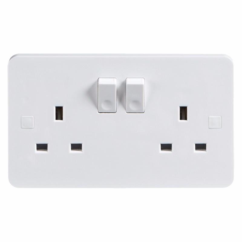 Knightsbridge Pure 9mm 13A White 2G Twin 230V UK 3 Switched Electric Wall Socket