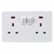 Knightsbridge Pure 9mm 13A White 2G Twin 230V UK 3 Switched Electric Wall Socket with Neon