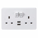 Knightsbridge Pure 9mm 13A White 2G 230V UK 3 Switched Electric Wall Socket & 2 USB Charger Port
