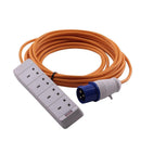 16A 230V Orange Male to 4 Gang Hook Up Extension Cable Lead - 10m