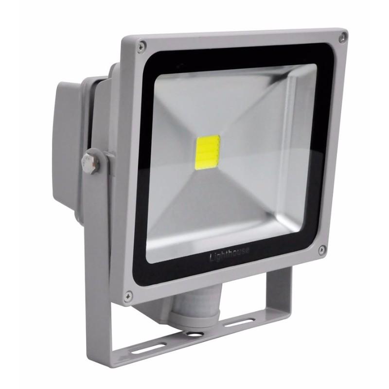 Lighthouse IP65 Ultra Efficient LED Grey Aluminium PIR Floodlight, 80 Watt