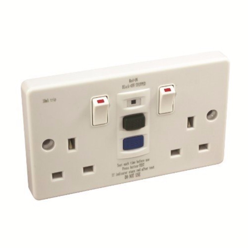 2G RCD Socket Latched UK 3 Pin Safety Power Adapter