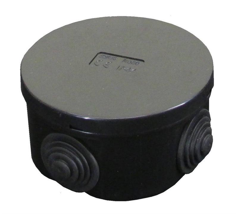 80mm IP44 Round PVC Junction Box with Knockouts - Black