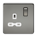 1G DP 13A 230V Screwless Black Nickel UK 3 Pin Switched Electrical Wall Socket - White Insert