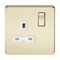 1G DP 13A 230V Screwless Polished Brass UK 3 Pin Switched Electrical Wall Socket - White Insert