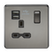 13A 1G Screwless Black Nickel 1G Switched Socket with Dual 5V USB Charger Ports - Black Insert