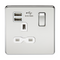 13A 1G Screwless Polished Chrome 1G Switched Socket with Dual 5V USB Charger Ports - White Insert