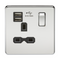 13A 1G Screwless Polished Chrome 1G Switched Socket with Dual 5V USB Charger Ports - Black Insert