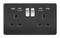 13A 2G Matt Black 2G Switched Socket with Dual 5V USB Charger Ports