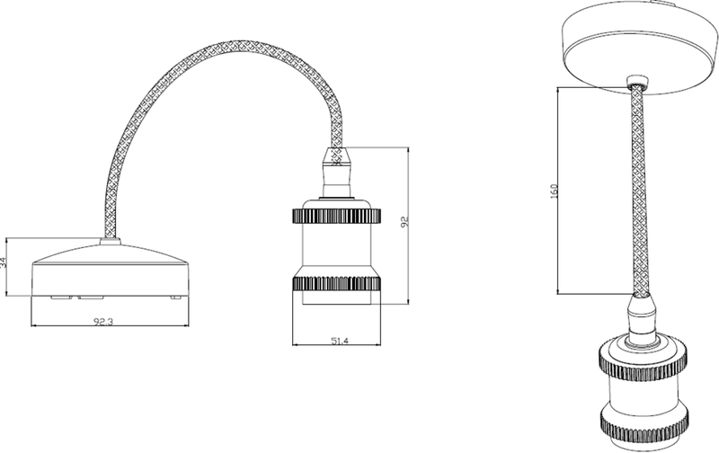 Knightsbridge 6 Inch E27 Vintage Pendant Set - Black Nickel