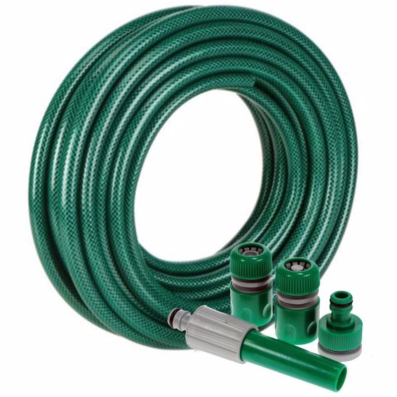 30m Reinforced PVC Green Garden Hose Set with Adapters