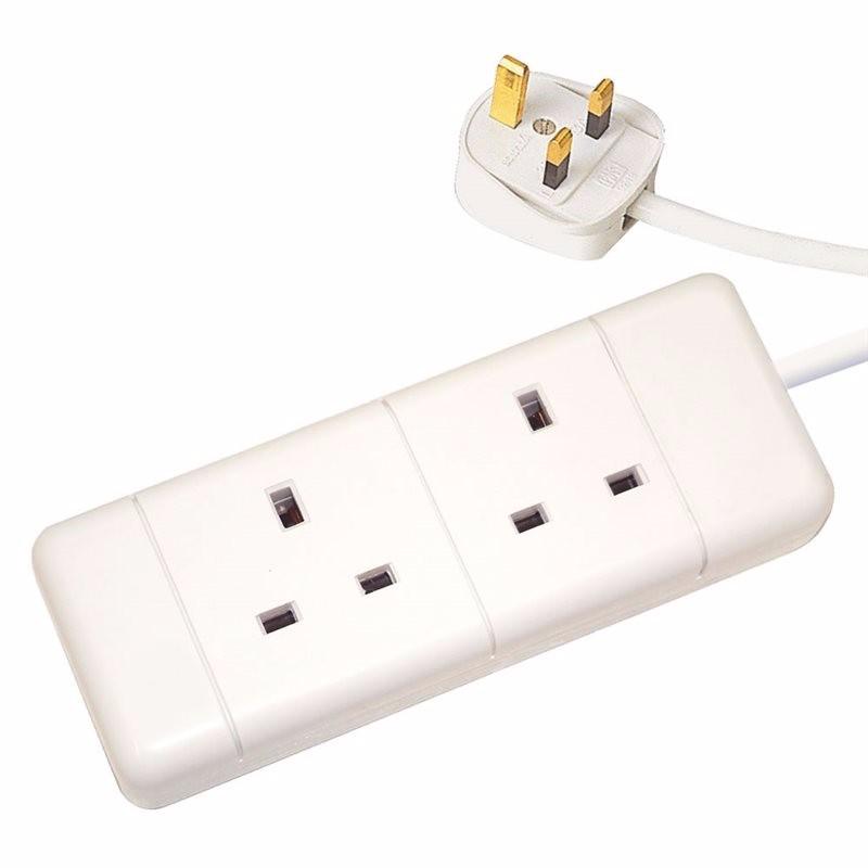 White 13A Plug 2 Gang 2G Socket Extension Cord Cable Lead