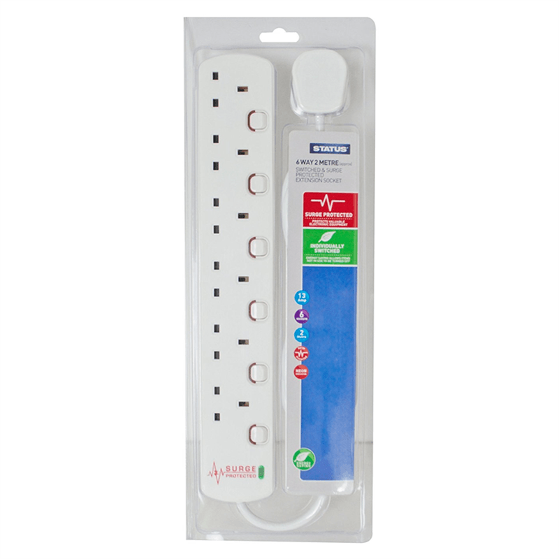 2M 6G Surge Protection Extension Lead with Neon Indicator