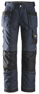 Snickers Craftsman Holster Pockets Trousers Rip-Stop, Navy/Black, Size 120