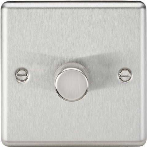 Knightsbridge 1G 2 way 10-200W (5-150W LED) trailing edge dimmer - Rounded Edge Brushed Chrome