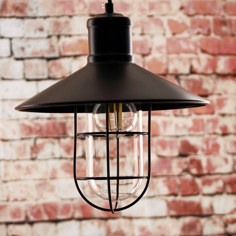 Greenhall Calgary Traditional Wire Guarded Iron Hanging Light, Black