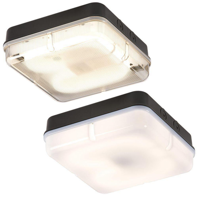 28W Square Emergency Bulkhead with Black Base - Clear Diffuser