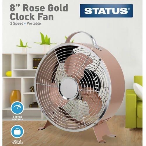 Portable Rose Gold 8-Inch Clock Fan