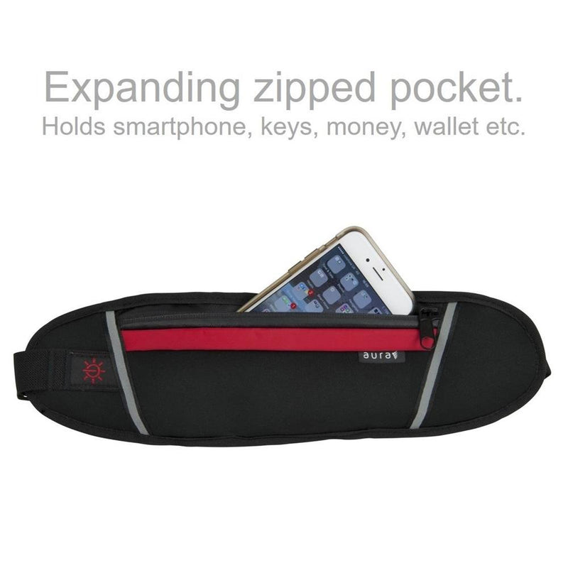 Rechargeable LED Phone Waist Bag - Red - Zipped Pocket