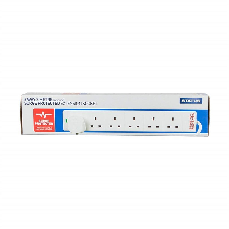 6-Way 2M Surge Protection Extension Socket with Neon Indicator