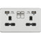 13A 2G Brushed Chrome Switched Sockets, Dual USB (2.4A) with LED Charge Indicators - Black Insert