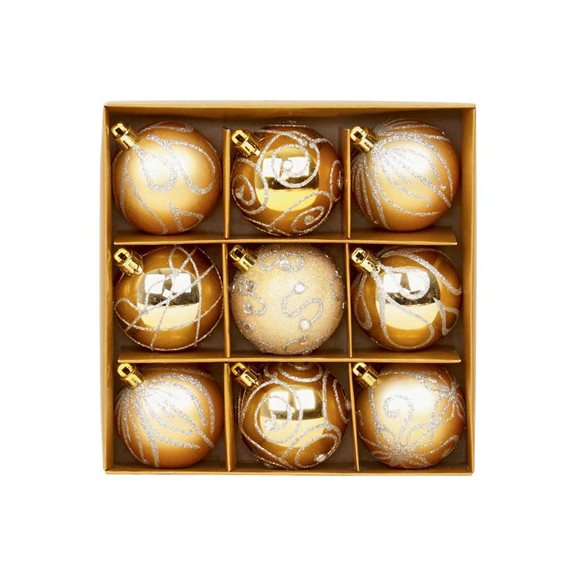 Premier Decorations 9 x 60mm Decorated Balls, Champagne Gold