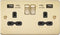 13A 2G Switched Socket with Dual USB Flat Plate - Brushed Brass, Black Insert