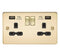 13A 2G Switched Socket with Dual USB Flat Plate - Polished Brass, Black Inserts