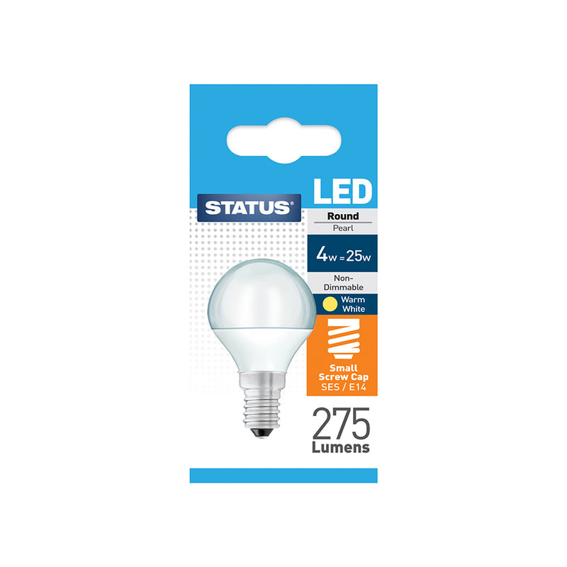 Status 4w = 25w = 275 lumens - LED - Round - SES - PA - Pearl - Warm White