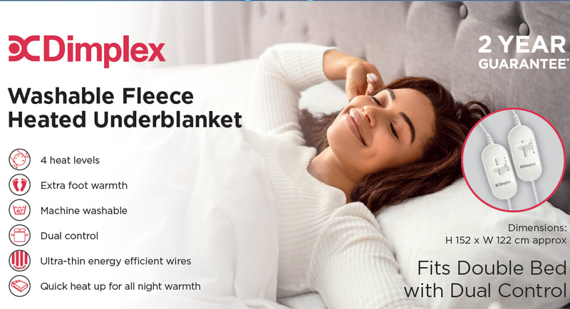 Dimplex Double Washable Fleece Heated Underblanket with Dual Control