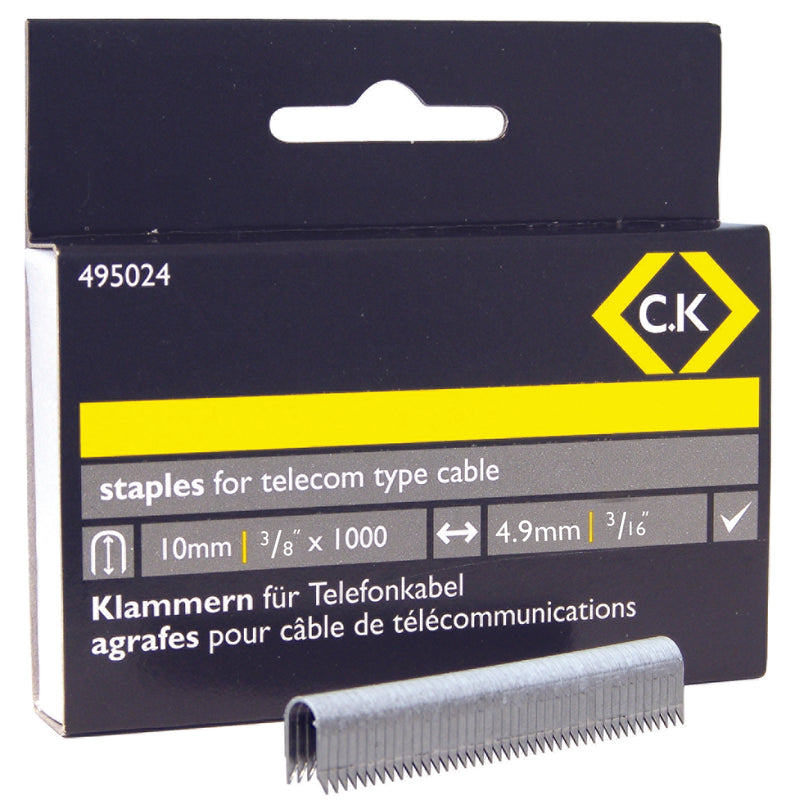 C.K Telecom Cable Staples 4.5mm wide x 10mm deep Box of 1000