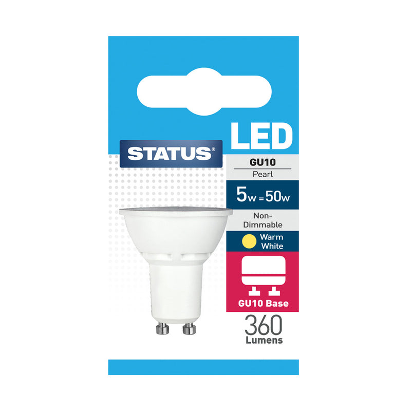 Status 5w = 50w = 360 lumens - LED - GU10 - 100° - PA - Pearl - Warm White - 3000k