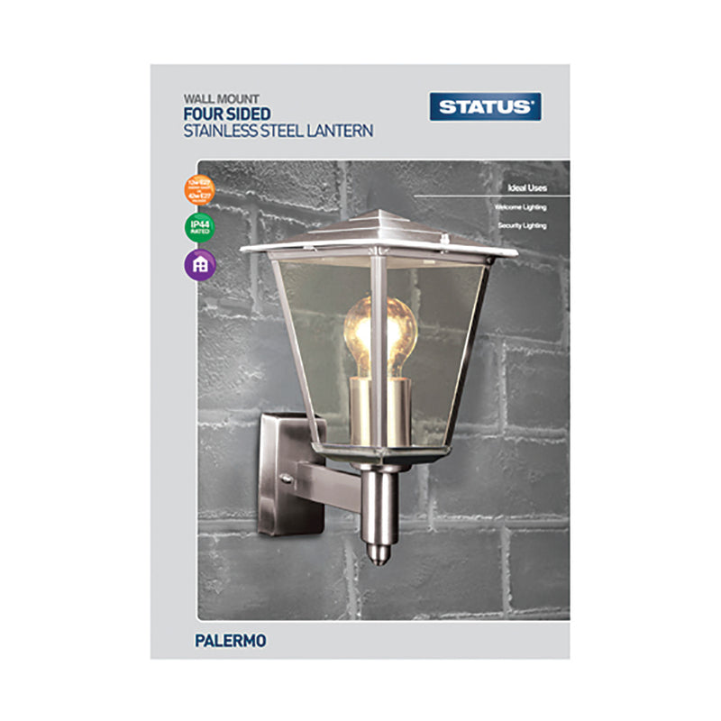 Status Palermo - 12w CFL / 42w Halogen E27 - Stainless Steel - 4 sided Lantern