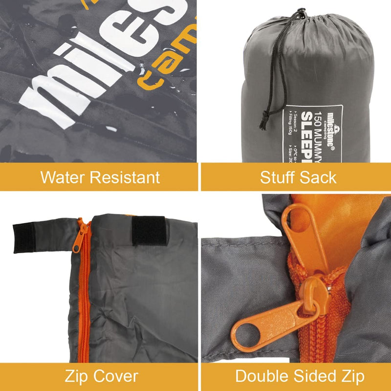 Milestone Single 2 Seasons Envelope Sleeping Bag, Grey & Orange