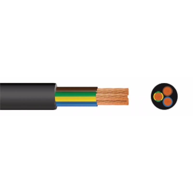 2.5mm 3 Core Rubber Flex Cable Black Round 3183TRS - 10m