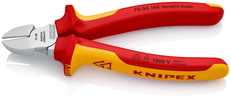 Knipex 70 06 160 Diagonal Cutter insulated with multi-component grips, VDE-tested chrome-plated 160 mm