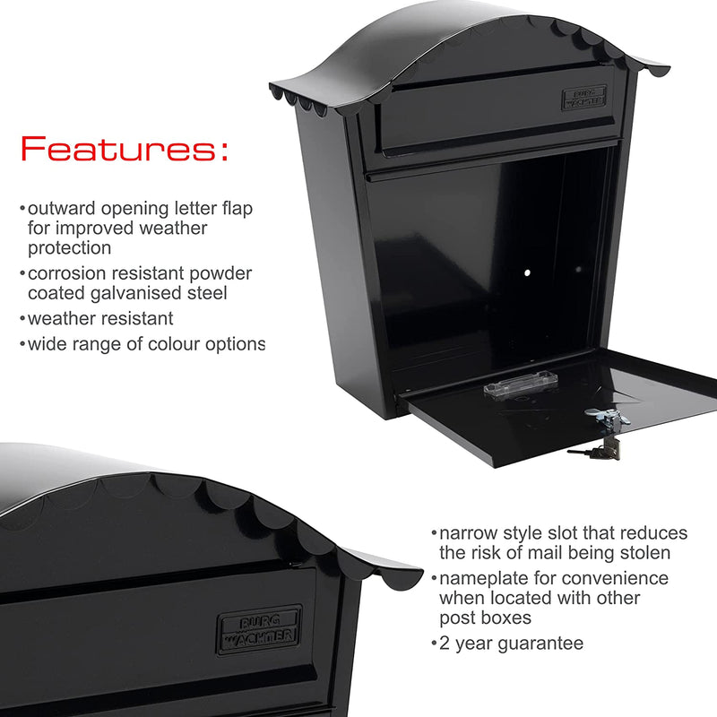 Sterling Classic Galvanised Steel Wall Mounted Postbox, Black