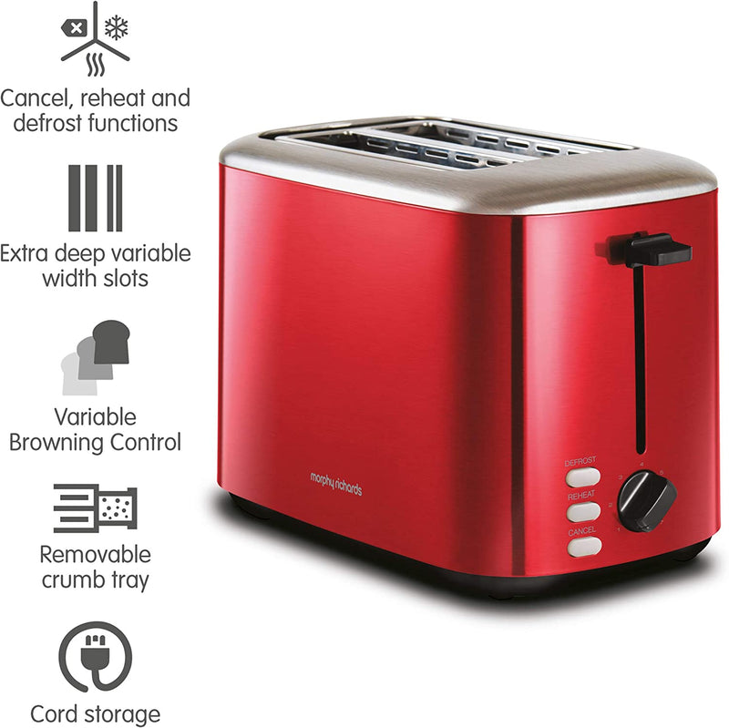 Morphy Richards Equip 2 Slice Toaster, Red