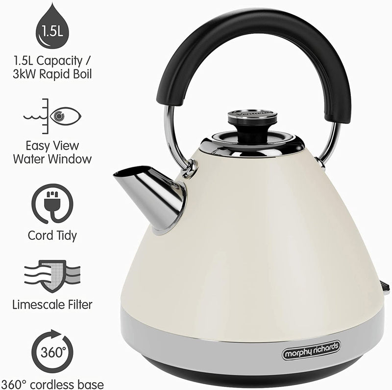 Morphy Richards Venture 1.5L Pyramid Kettle, Matt Cream